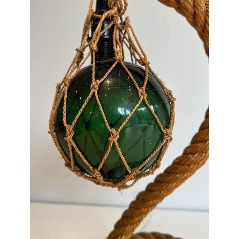Lampe Corde et Verre Vert d'Audoux-Minet, Travail Français, vers 1950