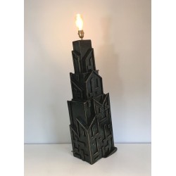 Lampe Brutaliste Bois Patiné, Signée AR-BO, Travail Français, vers 1990