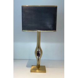Lampe Sculpturale Laiton et Améthyste de Willy Daro, Travail Belge, vers 1970