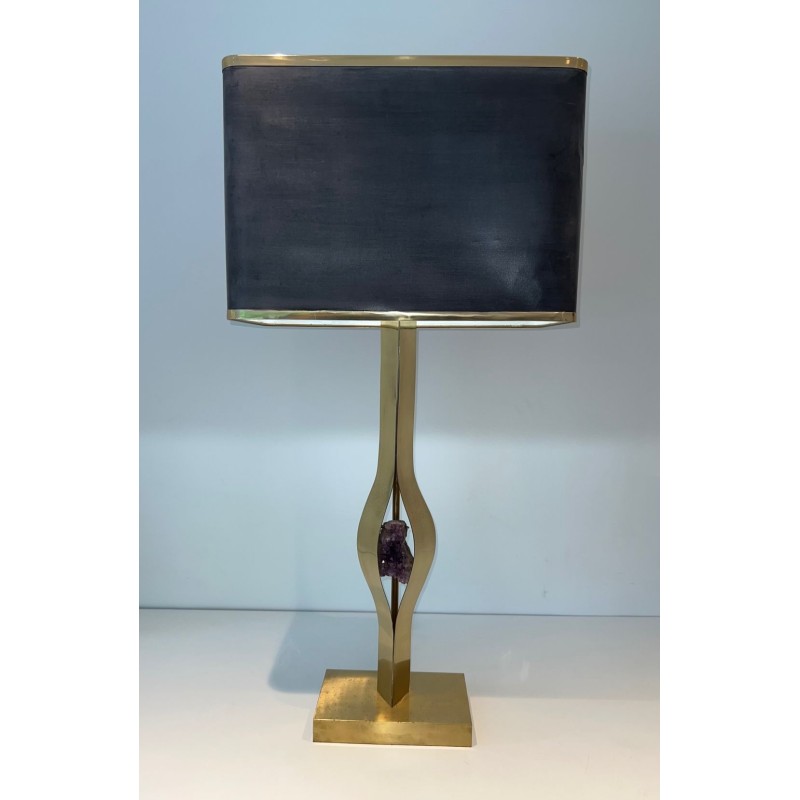 Lampe Sculpturale Laiton et Améthyste de Willy Daro, Travail Belge, vers 1970