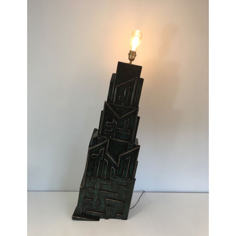 Lampe Brutaliste Bois Patiné, Signée AR-BO, Travail Français, vers 1990