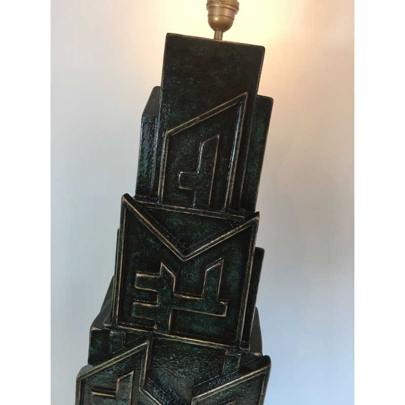 Lampe Brutaliste Bois Patiné, Signée AR-BO, Travail Français, vers 1990