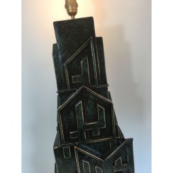 Lampe Brutaliste Bois Patiné, Signée AR-BO, Travail Français, vers 1990