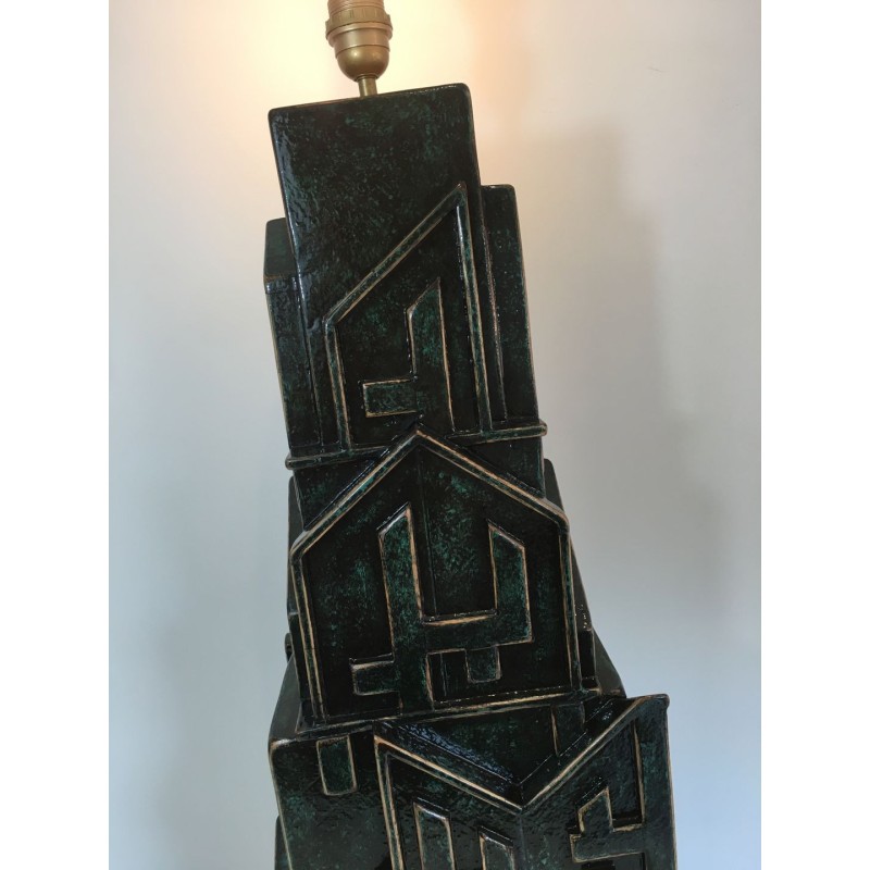 Lampe Brutaliste Bois Patiné, Signée AR-BO, Travail Français, vers 1990