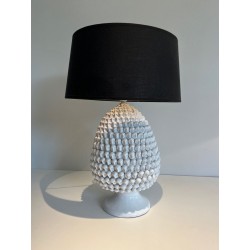 Paire de Grandes Lampes Céramique Blanche, Travail Français, vers 1970