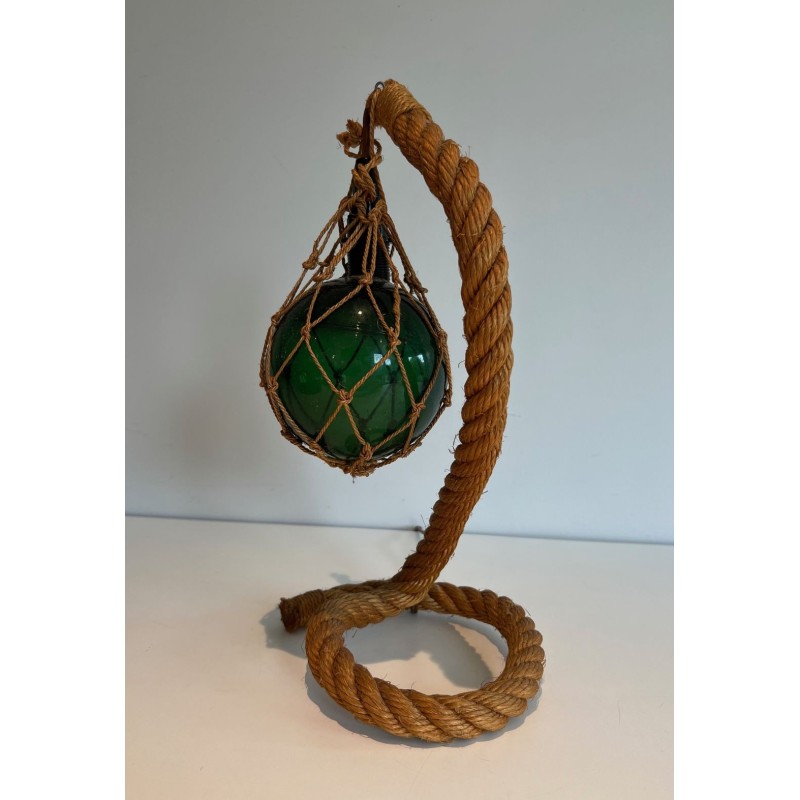 Lampe Corde et Verre Vert d'Audoux-Minet, Travail Français, vers 1950