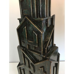 Lampe Brutaliste Bois Patiné, Signée AR-BO, Travail Français, vers 1990