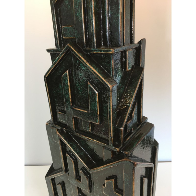 Lampe Brutaliste Bois Patiné, Signée AR-BO, Travail Français, vers 1990