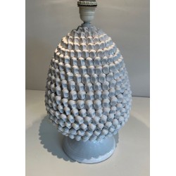 Paire de Grandes Lampes Céramique Blanche, Travail Français, vers 1970