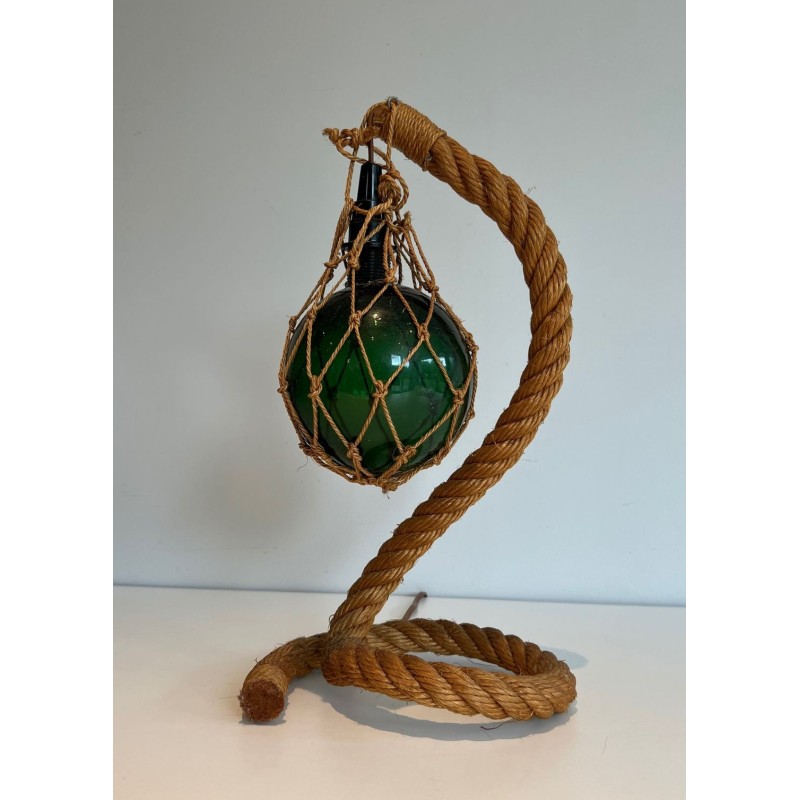 Lampe Corde et Verre Vert d'Audoux-Minet, Travail Français, vers 1950