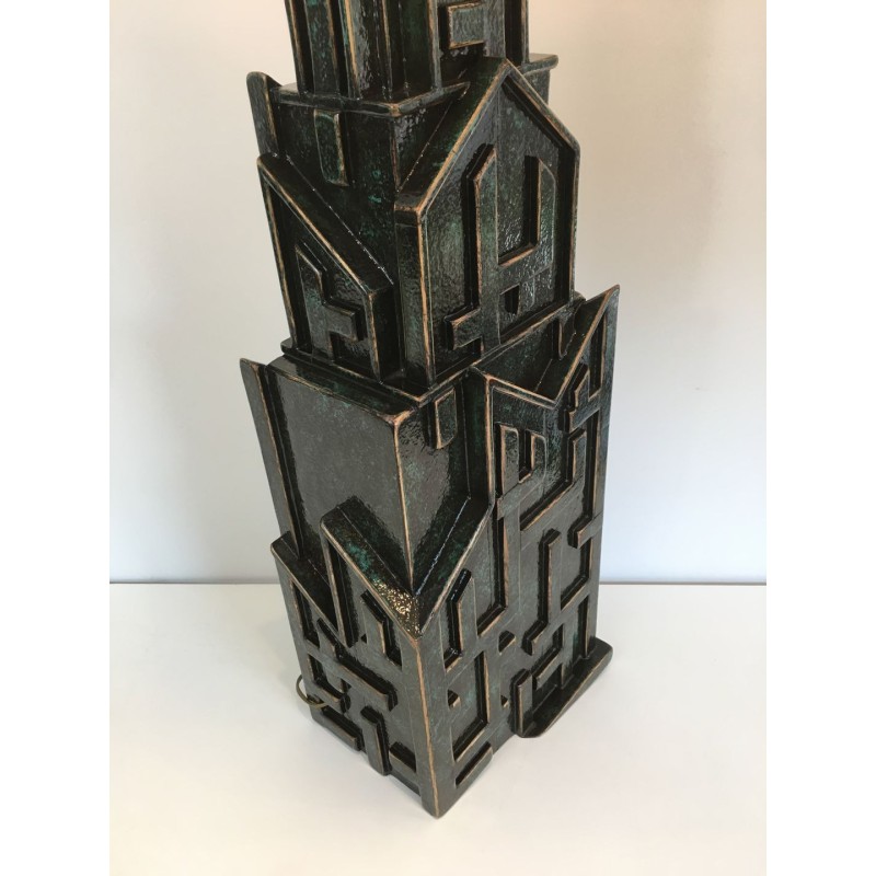 Lampe Brutaliste Bois Patiné, Signée AR-BO, Travail Français, vers 1990