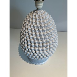 Paire de Grandes Lampes Céramique Blanche, Travail Français, vers 1970