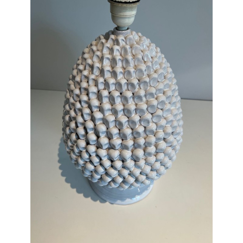 Paire de Grandes Lampes Céramique Blanche, Travail Français, vers 1970