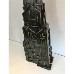 Lampe Brutaliste Bois Patiné, Signée AR-BO, Travail Français, vers 1990