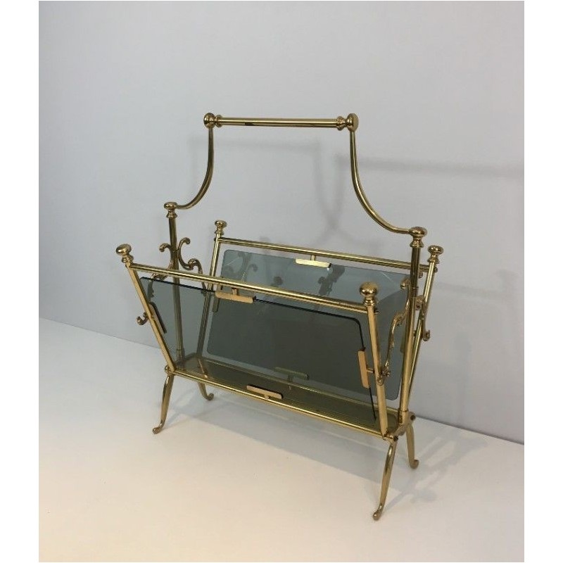 Porte-revues laiton et verres bleutés