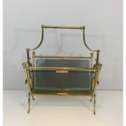 Porte-revues laiton et verres bleutés