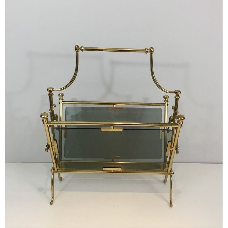 Porte-revues laiton et verres bleutés