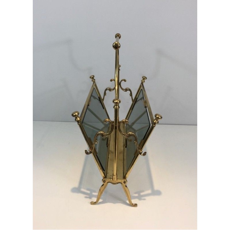Porte-revues laiton et verres bleutés