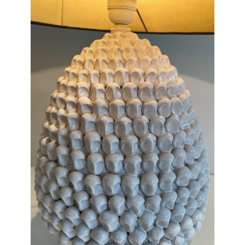 Paire de Grandes Lampes Céramique Blanche, Travail Français, vers 1970