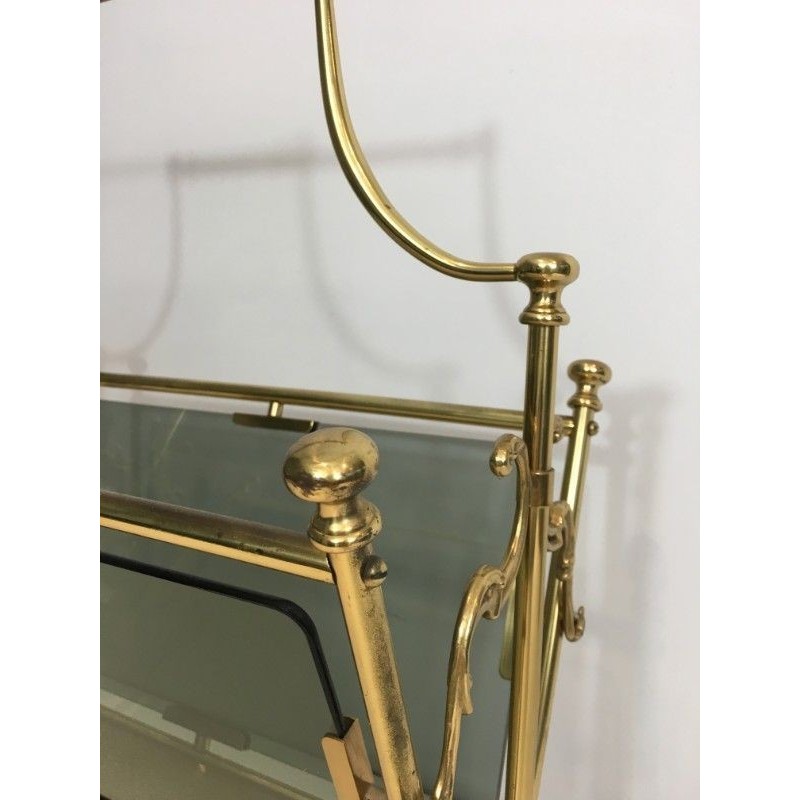 Porte-revues laiton et verres bleutés