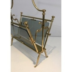 Porte-revues laiton et verres bleutés
