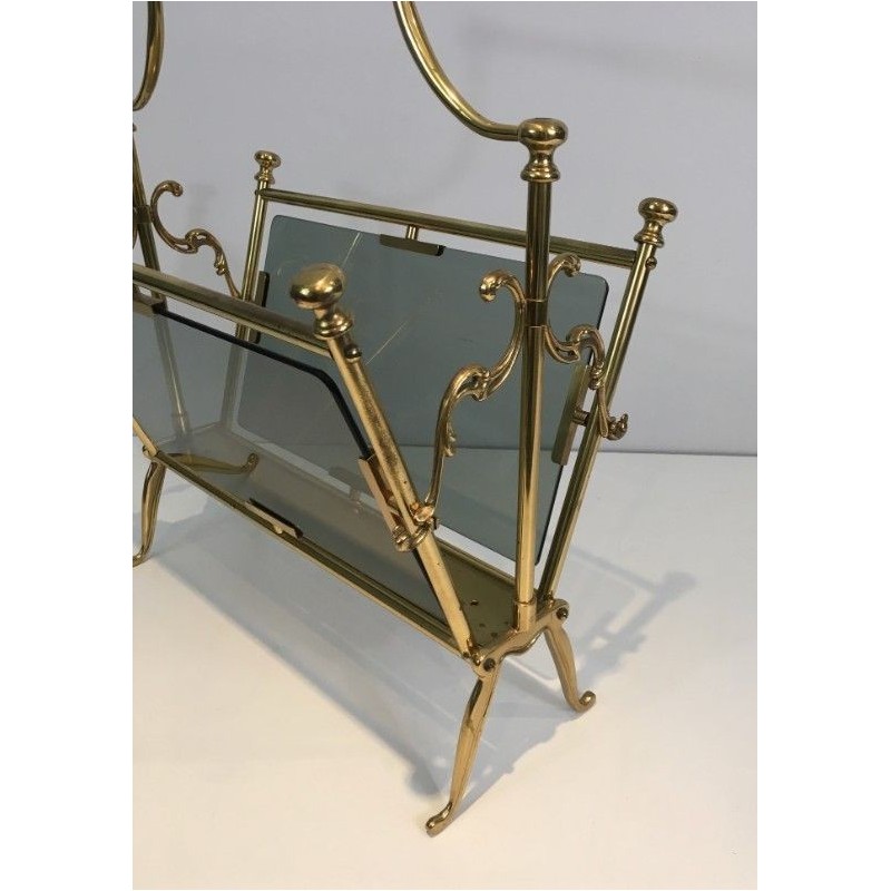 Porte-revues laiton et verres bleutés