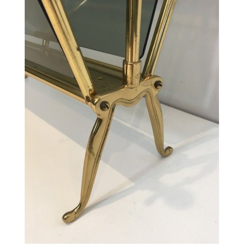 Porte-revues laiton et verres bleutés