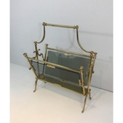 Porte-revues laiton et verres bleutés
