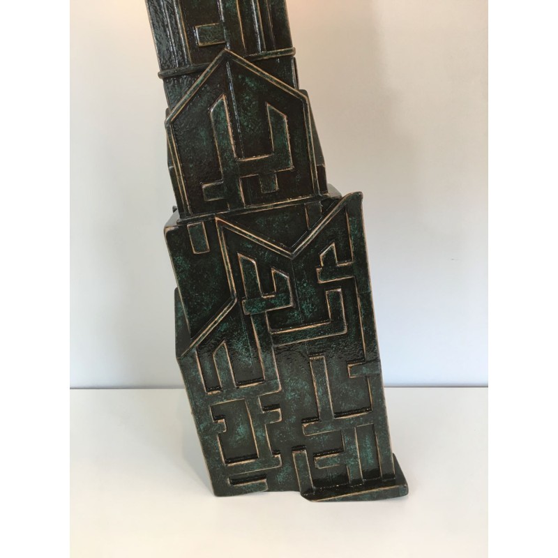 Lampe Brutaliste Bois Patiné, Signée AR-BO, Travail Français, vers 1990