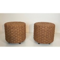 Paire de poufs en corde dlg Audoux-Minet