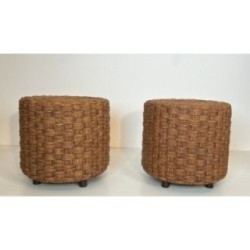 Paire de poufs en corde dlg Audoux-Minet