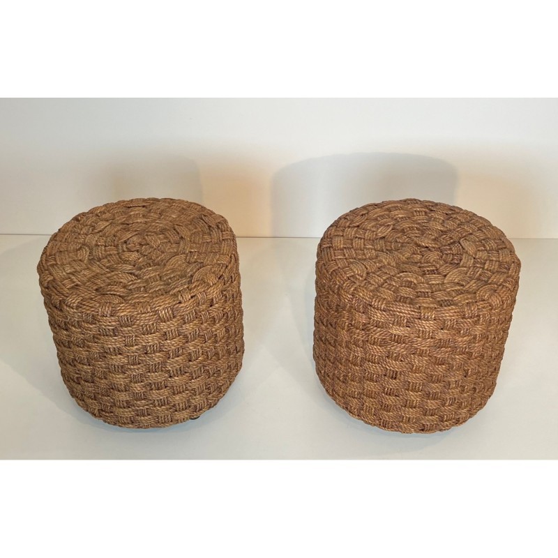 Paire de poufs en corde dlg Audoux-Minet