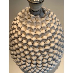Paire de Grandes Lampes Céramique Blanche, Travail Français, vers 1970