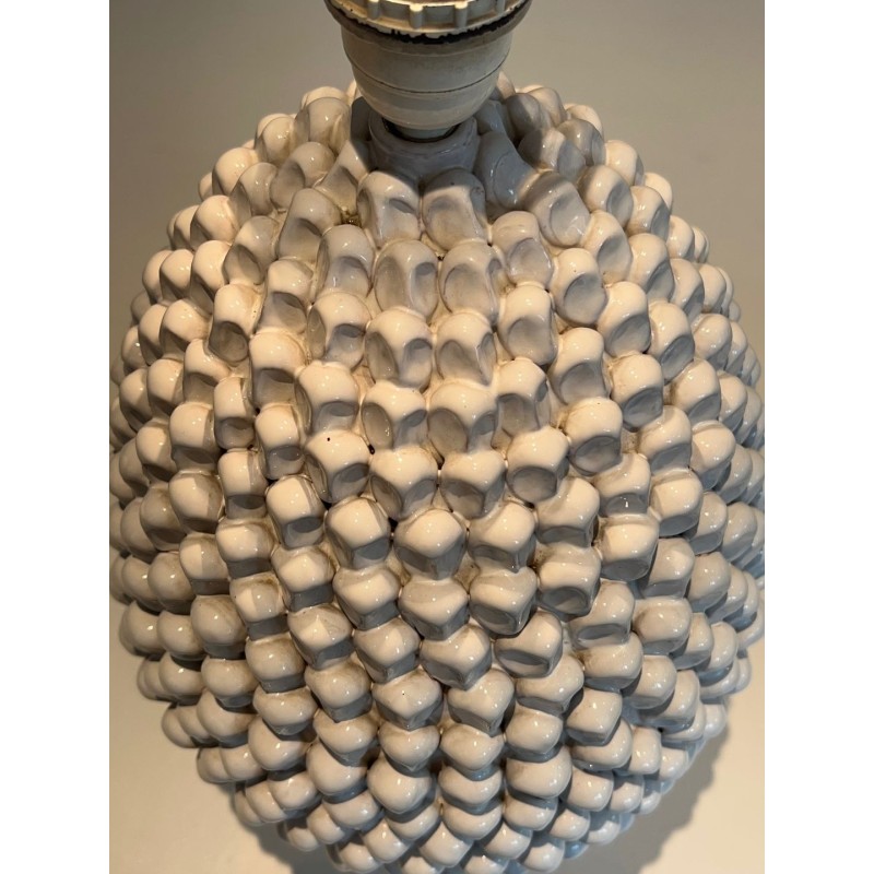 Paire de Grandes Lampes Céramique Blanche, Travail Français, vers 1970