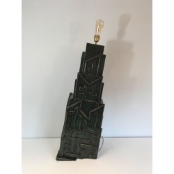 Lampe Brutaliste Bois Patiné, Signée AR-BO, Travail Français, vers 1990