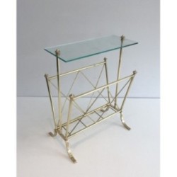 Porte-Revues Néoclassique en laiton et Tablette de Verre. Jansen