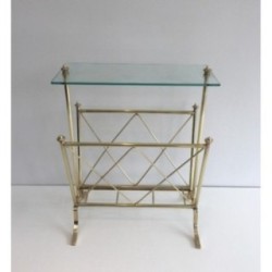 Porte-Revues Néoclassique en laiton et Tablette de Verre. Jansen