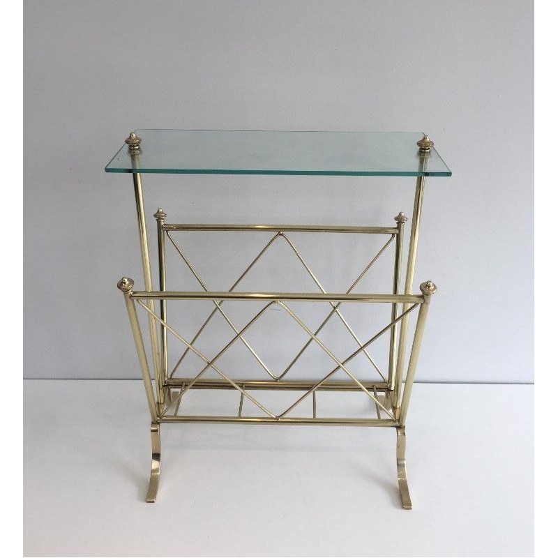 Porte-Revues Néoclassique en laiton et Tablette de Verre. Jansen