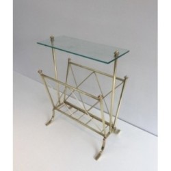 Porte-Revues Néoclassique en laiton et Tablette de Verre. Jansen