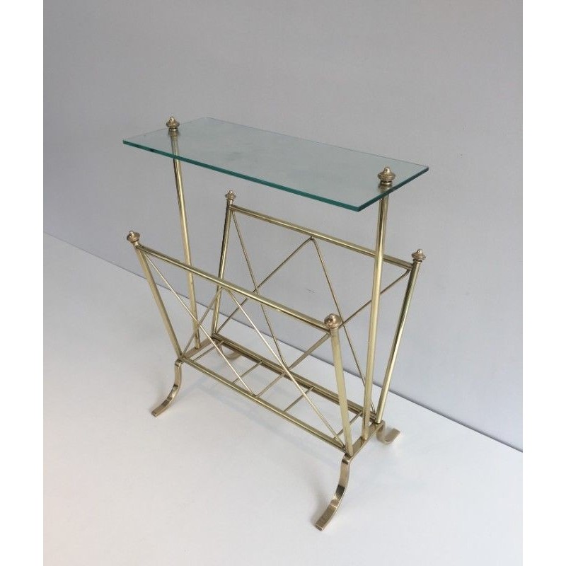 Porte-Revues Néoclassique en laiton et Tablette de Verre. Jansen