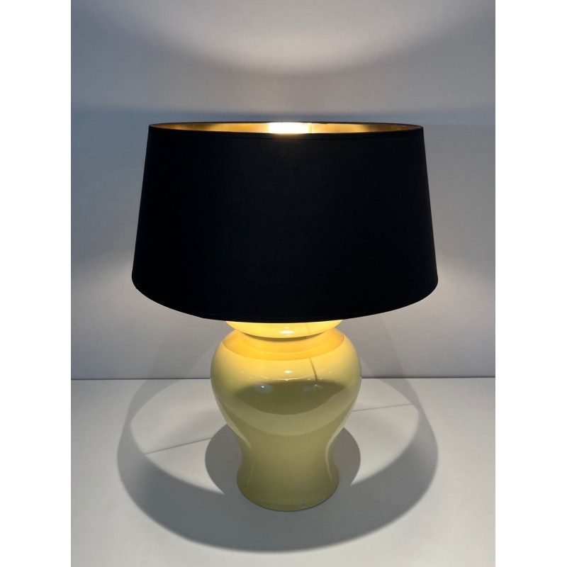 Pair of Yellow Ceramic Table Lamps, Signed Kostka, French Work, circa 1970