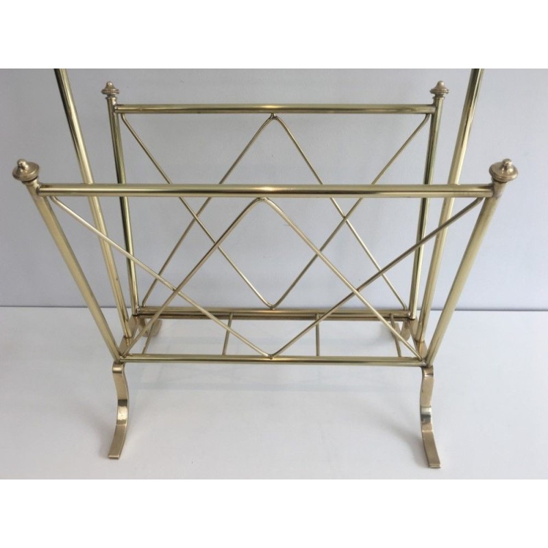 Porte-Revues Néoclassique en laiton et Tablette de Verre. Jansen