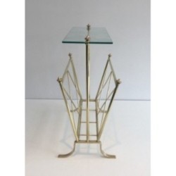 Porte-Revues Néoclassique en laiton et Tablette de Verre. Jansen