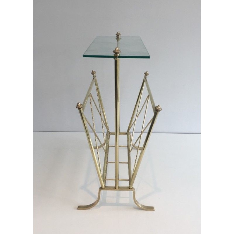 Porte-Revues Néoclassique en laiton et Tablette de Verre. Jansen