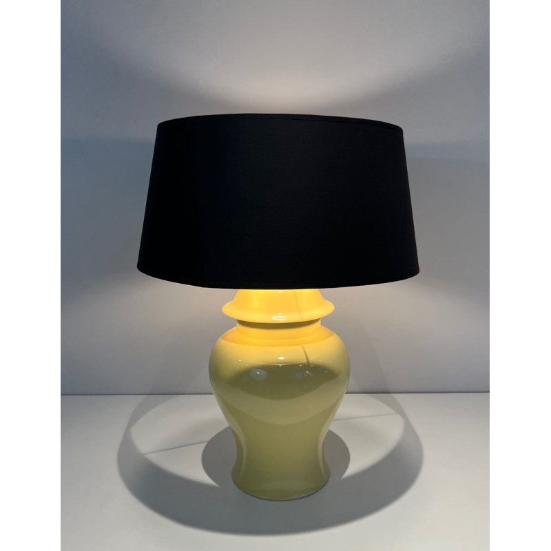 Pair of Yellow Ceramic Table Lamps, Signed Kostka, French Work, circa 1970