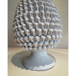 Paire de Grandes Lampes Céramique Blanche, Travail Français, vers 1970