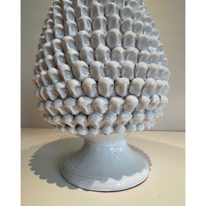 Paire de Grandes Lampes Céramique Blanche, Travail Français, vers 1970