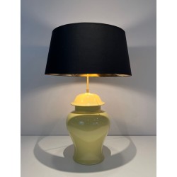 Pair of Yellow Ceramic Table Lamps, Signed Kostka, French Work, circa 1970