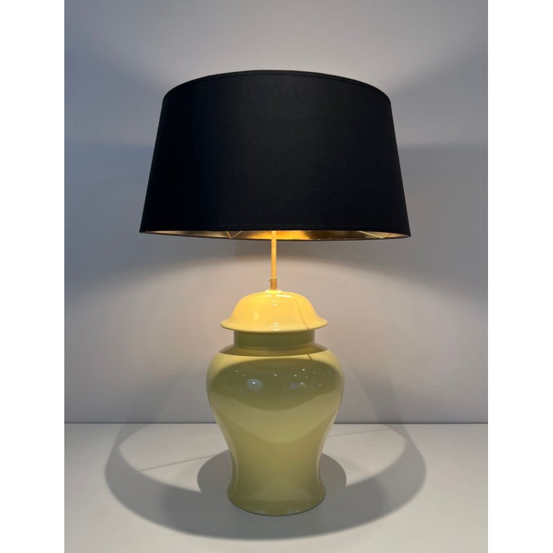 Pair of Yellow Ceramic Table Lamps, Signed Kostka, French Work, circa 1970