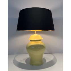 Pair of Yellow Ceramic Table Lamps, Signed Kostka, French Work, circa 1970